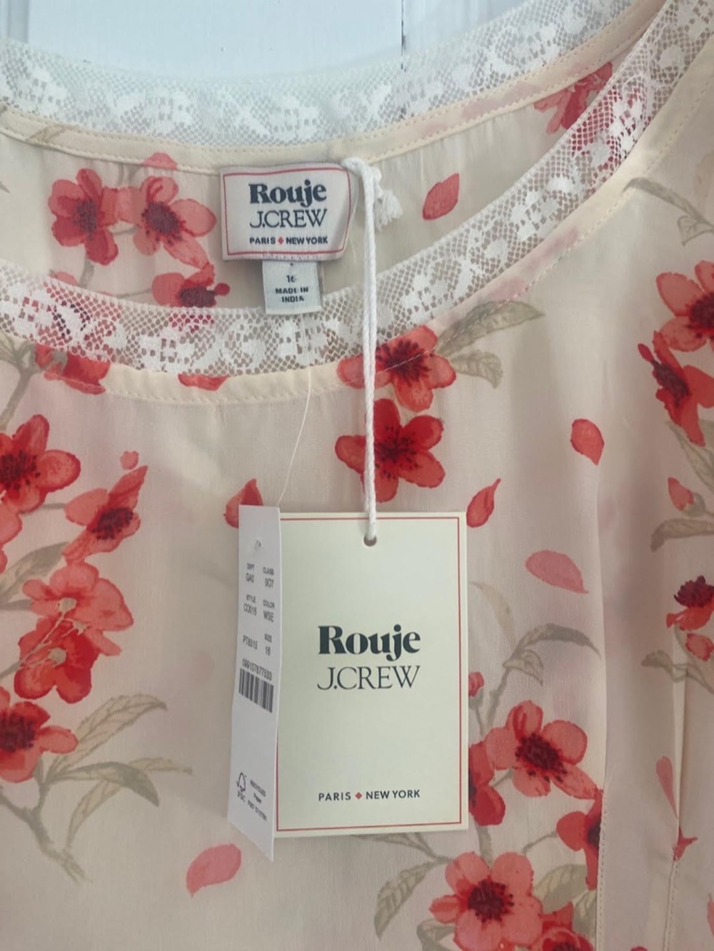 J. Crew x Rouje - White/Red Floral Poet Top - Size 16 - Picture 10 of 16